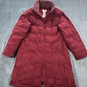 LL Bean Down Puffer Coat Womens Small Red Burgundy Goose Quilted Vintage